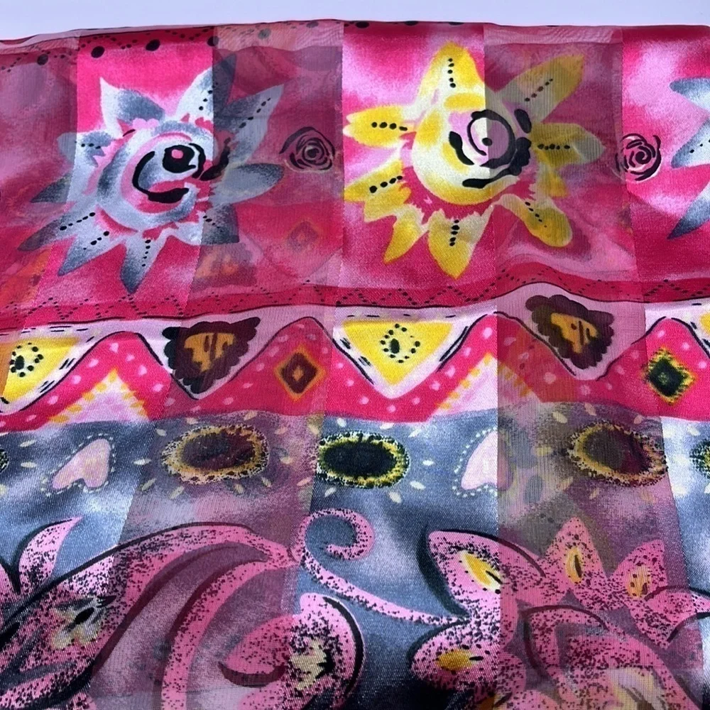 Pink and Black Yellow Bright Vibrant Scarf Barbie Pink Semi Sheer